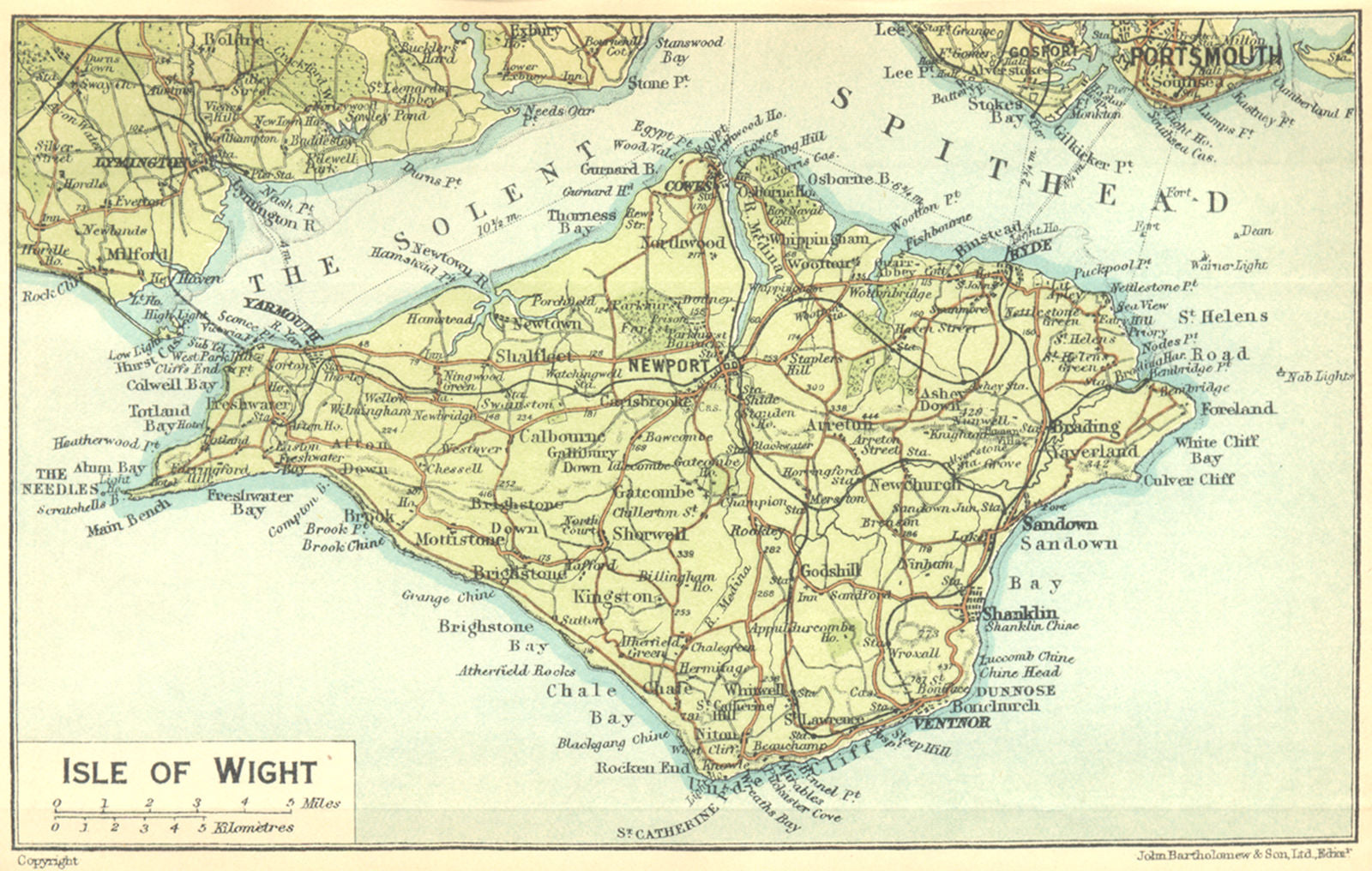 IOW. Isle of Wight 1924 old antique vintage map plan chart